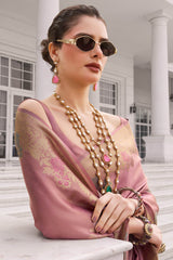 Fragrant Pink Banarasi Tissue Silk Saree With Ailurophile Blouse Piece