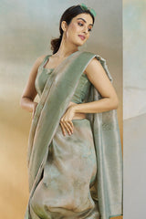 Panache Pista Digital Printed Soft Silk Saree With Petrichor Blouse Piece