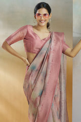 Enticing Pink Digital Printed Soft Silk Saree With Glittering Blouse Piece