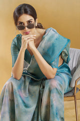 Dissemble Blue Digital Printed Soft Silk Saree With Serendipity Blouse Piece