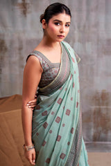 Diaphanous Sky Cotton Silk Saree With Moiety Blouse Piece