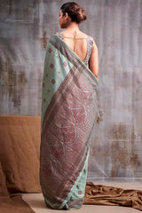 Diaphanous Sky Cotton Silk Saree With Moiety Blouse Piece