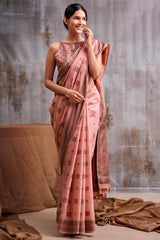 Wonderful Peach Cotton Silk Saree With Quintessential Blouse Piece