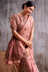 Wonderful Peach Cotton Silk Saree With Quintessential Blouse Piece