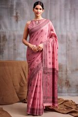 Artistic Pink Cotton Silk Saree With Outstanding Blouse Piece