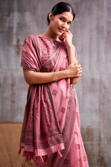 Artistic Pink Cotton Silk Saree With Outstanding Blouse Piece