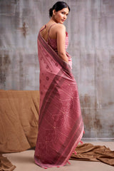 Artistic Pink Cotton Silk Saree With Outstanding Blouse Piece