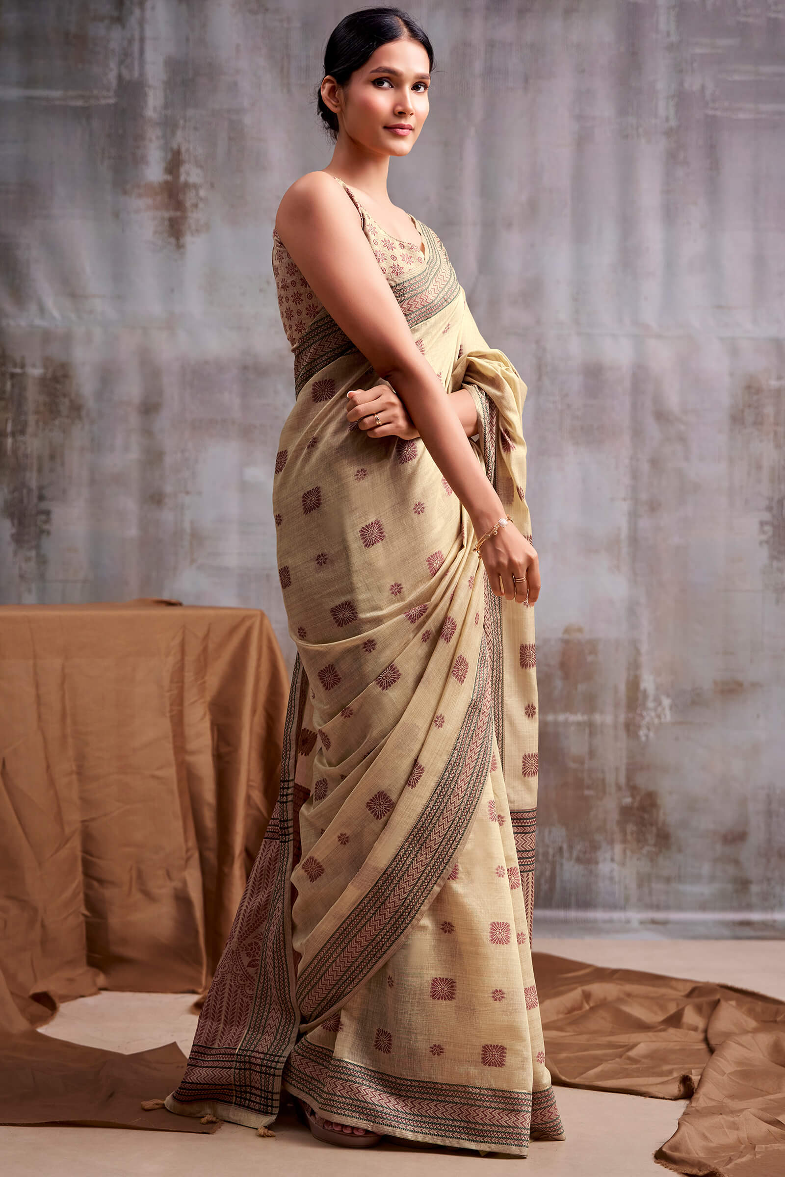 Excellent Beige Cotton Silk Saree With Supernal Blouse Piece