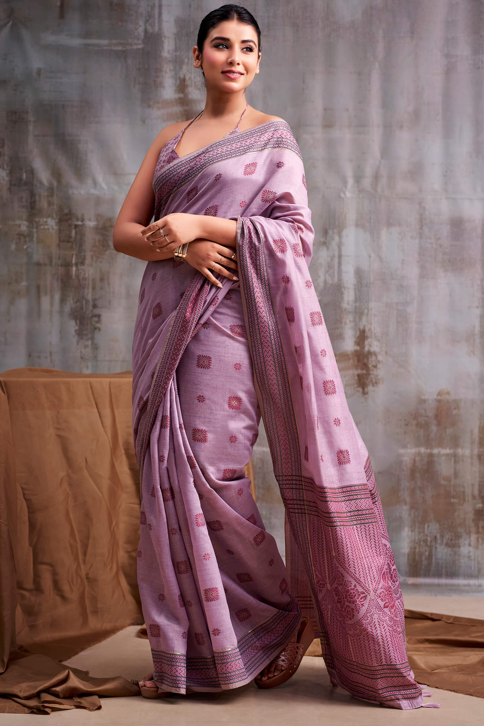 Whimsical Lavender Cotton Silk Saree With Vibrant Blouse Piece