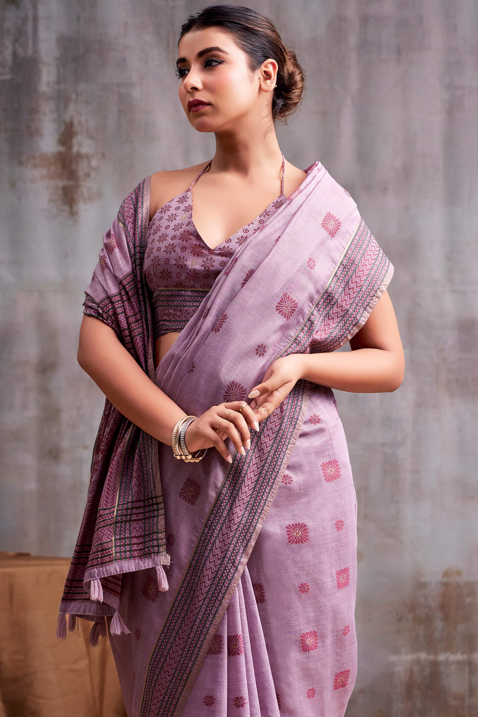 Whimsical Lavender Cotton Silk Saree With Vibrant Blouse Piece