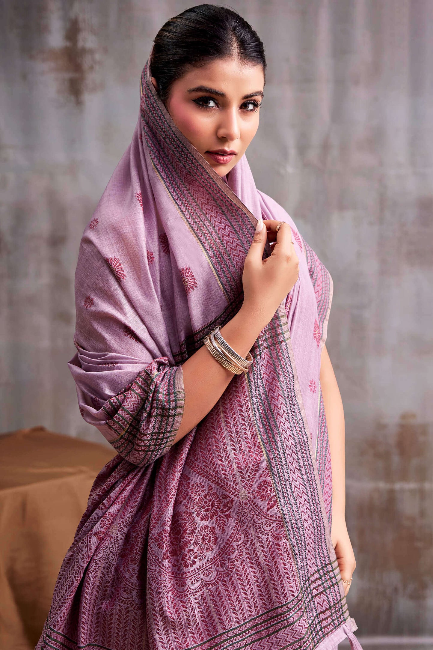 Whimsical Lavender Cotton Silk Saree With Vibrant Blouse Piece