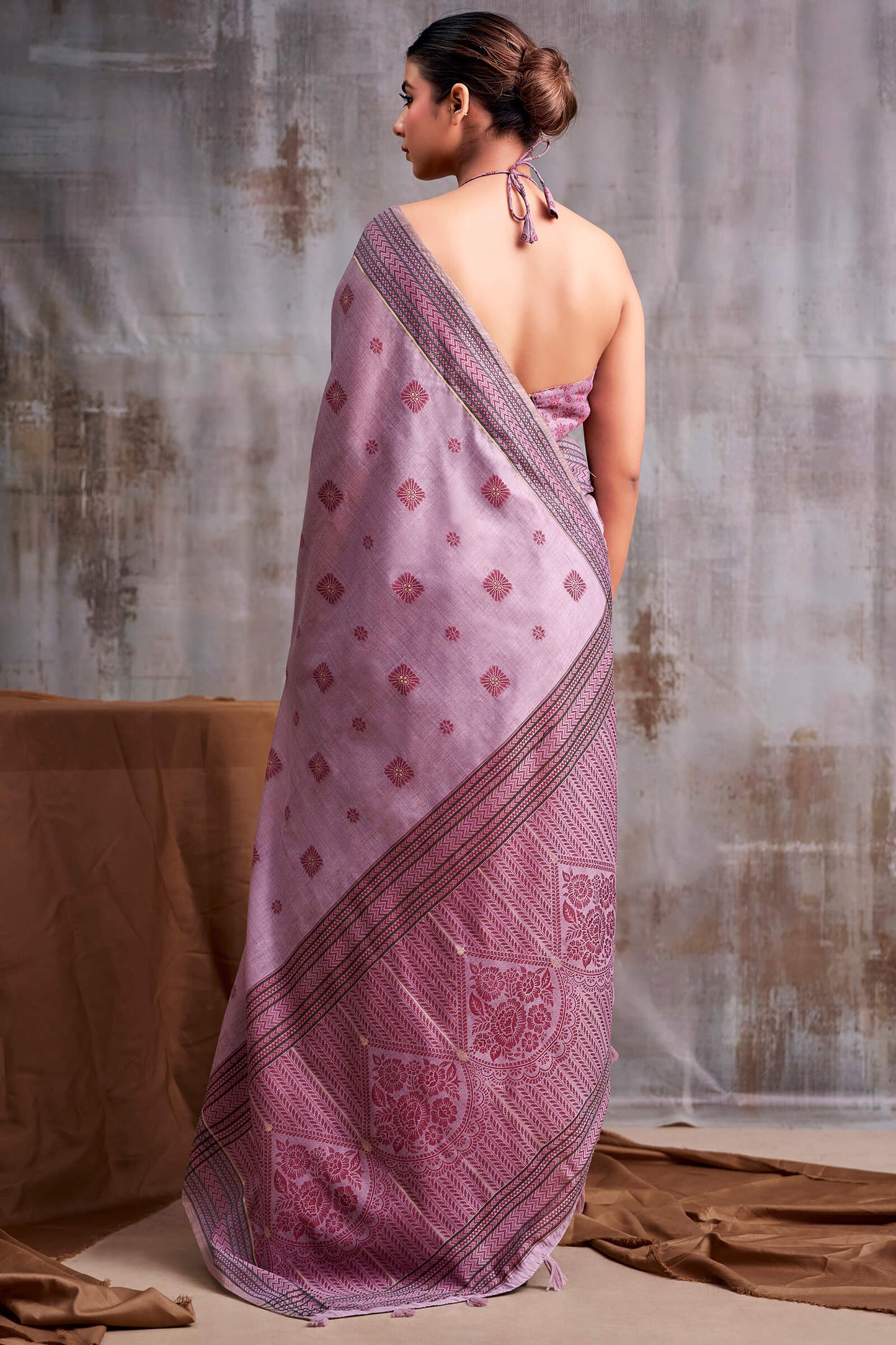 Whimsical Lavender Cotton Silk Saree With Vibrant Blouse Piece