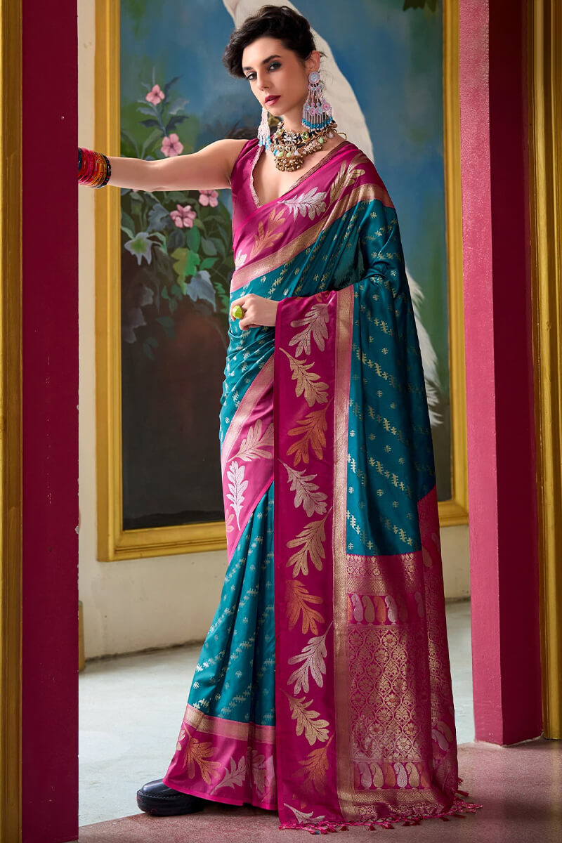 Verdant Rama Soft Banarasi Silk Saree With Grandiose Blouse Piece
