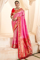 Imbrication Pink Paithani Silk Saree With Efflorescence Blouse Piece