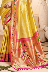 Ephemeral Yellow Paithani Silk Saree With Denouement Blouse Piece