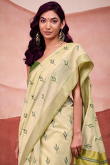 Ailurophile Pista Cotton Silk Saree With Gratifying Blouse Piece