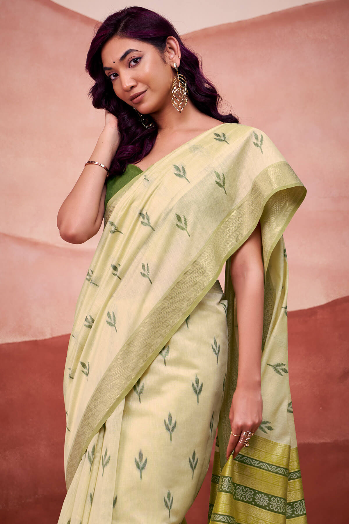 Ailurophile Pista Cotton Silk Saree With Gratifying Blouse Piece