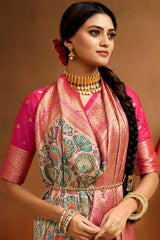 Ratatouille Beige Kalamkari Printed Saree With Rhapsodic Blouse Piece