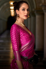 Sumptuous Dark Pink Banarasi Satin Silk Saree With Delectable Blouse