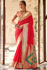 Ebullience Red Soft Banarasi Silk Saree With Unique Blouse Piece