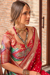 Ebullience Red Soft Banarasi Silk Saree With Unique Blouse Piece
