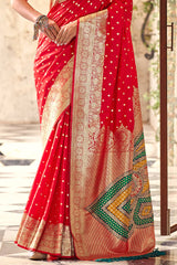 Ebullience Red Soft Banarasi Silk Saree With Unique Blouse Piece