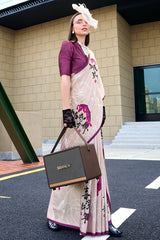 Flamboyant Beige Digital Printed Satin Silk Saree With Inspiring Blouse Piece