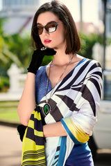 Evocative Yellow and Blue Digital Printed Satin Silk Saree With Susurrous Blouse Piece