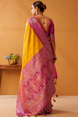 Delightful Yellow Pure Zari Weaving Banarasi Silk Saree With Preferable Blouse Piece
