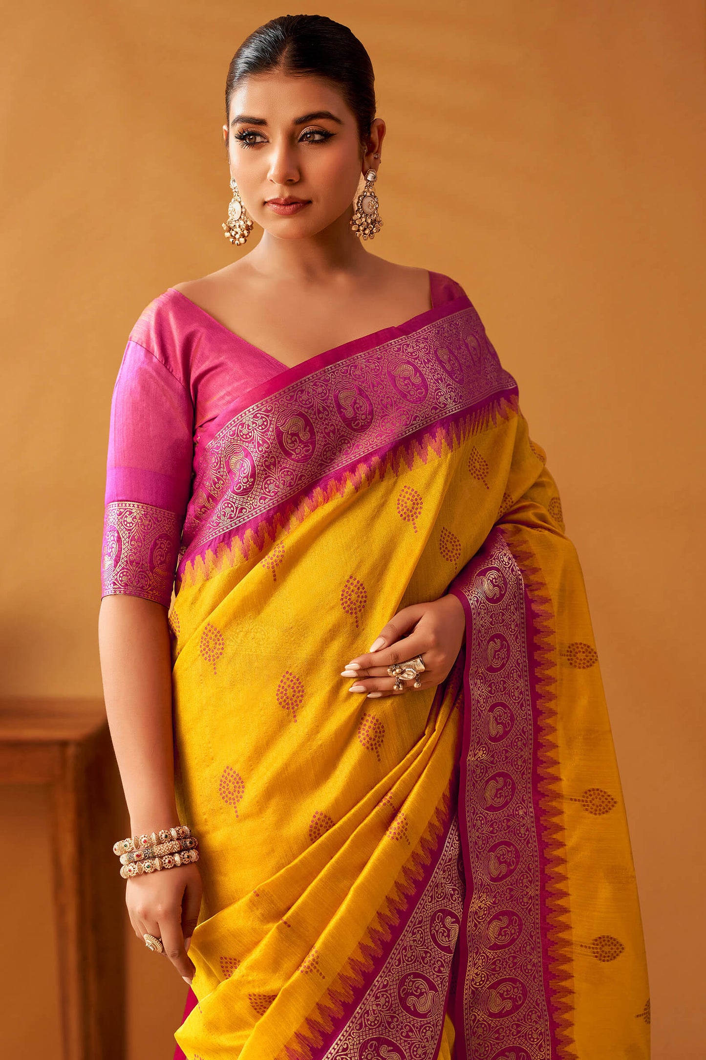Delightful Yellow Pure Zari Weaving Banarasi Silk Saree With Preferable Blouse Piece