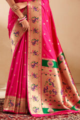Capricious Dark Pink Paithani Silk Saree With Opulent Blouse Piece