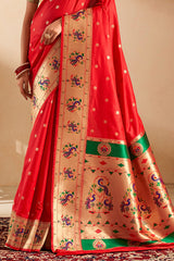 Ephemeral Red Paithani Silk Saree With Preferable Blouse Piece