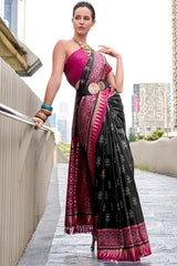 Charismatic Black Soft Banarasi Silk Saree With Scintilla Blouse Piece