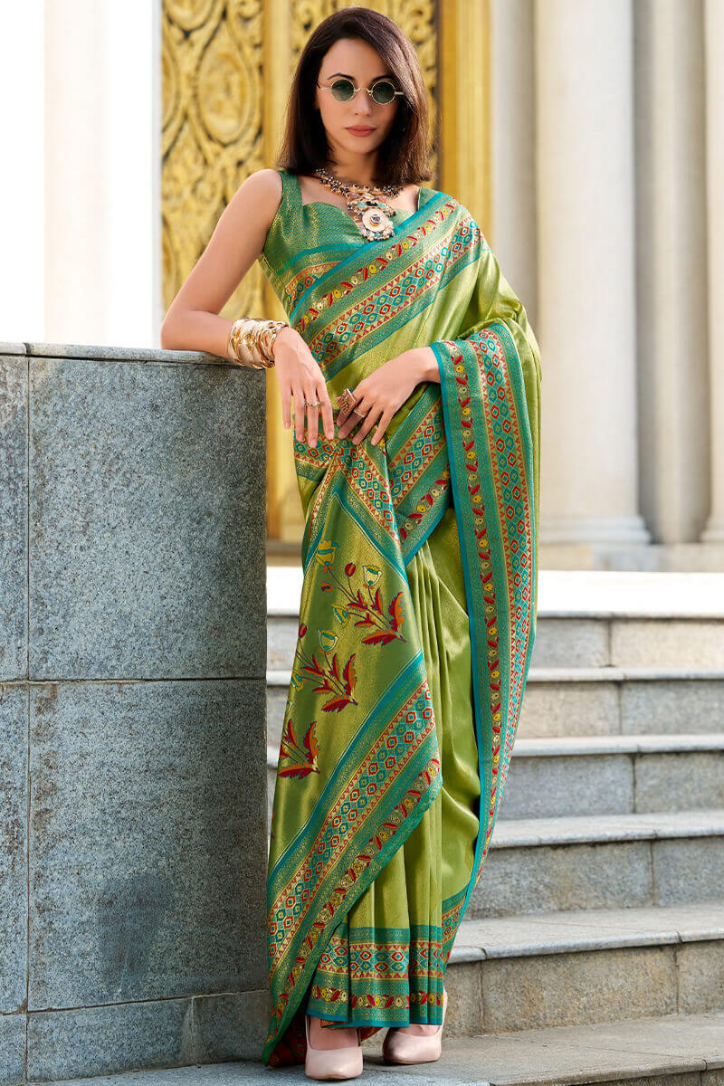 Aplomb Green Paithani Silk Saree With Excellent Blouse Piece