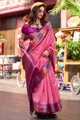 Blissful Pink Soft Banarasi Silk Saree With Dalliance Blouse Piece