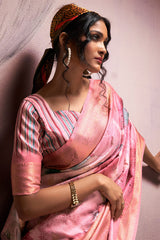 Desultory Pink Digital Printed Soft Silk Saree With Eloquence Blouse Piece