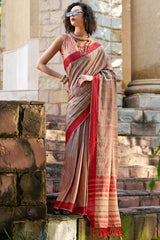 Staring Brown Cotton Silk Saree With Appealing Blouse Piece