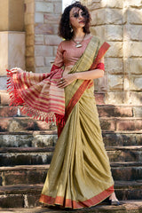 Conflate Green Cotton Silk Saree With Desuetude Blouse Piece