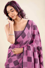 Enigmatic Dark Pink Cotton Silk Saree With Smashing Blouse Piece