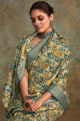 Susurrous Green Digital Printed Soft Silk Saree With Devastating Blouse Piece