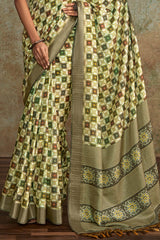 Jubilant Pista Digital Printed Soft Silk Saree With Pulsating Blouse Piece