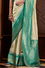Quixotic Beige Soft Banarasi Silk Saree With Ineffable Blouse Piece