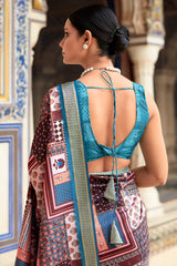 Gratifying Wine Digital Printed Dola Silk Saree With Ratatouille Blouse Piece