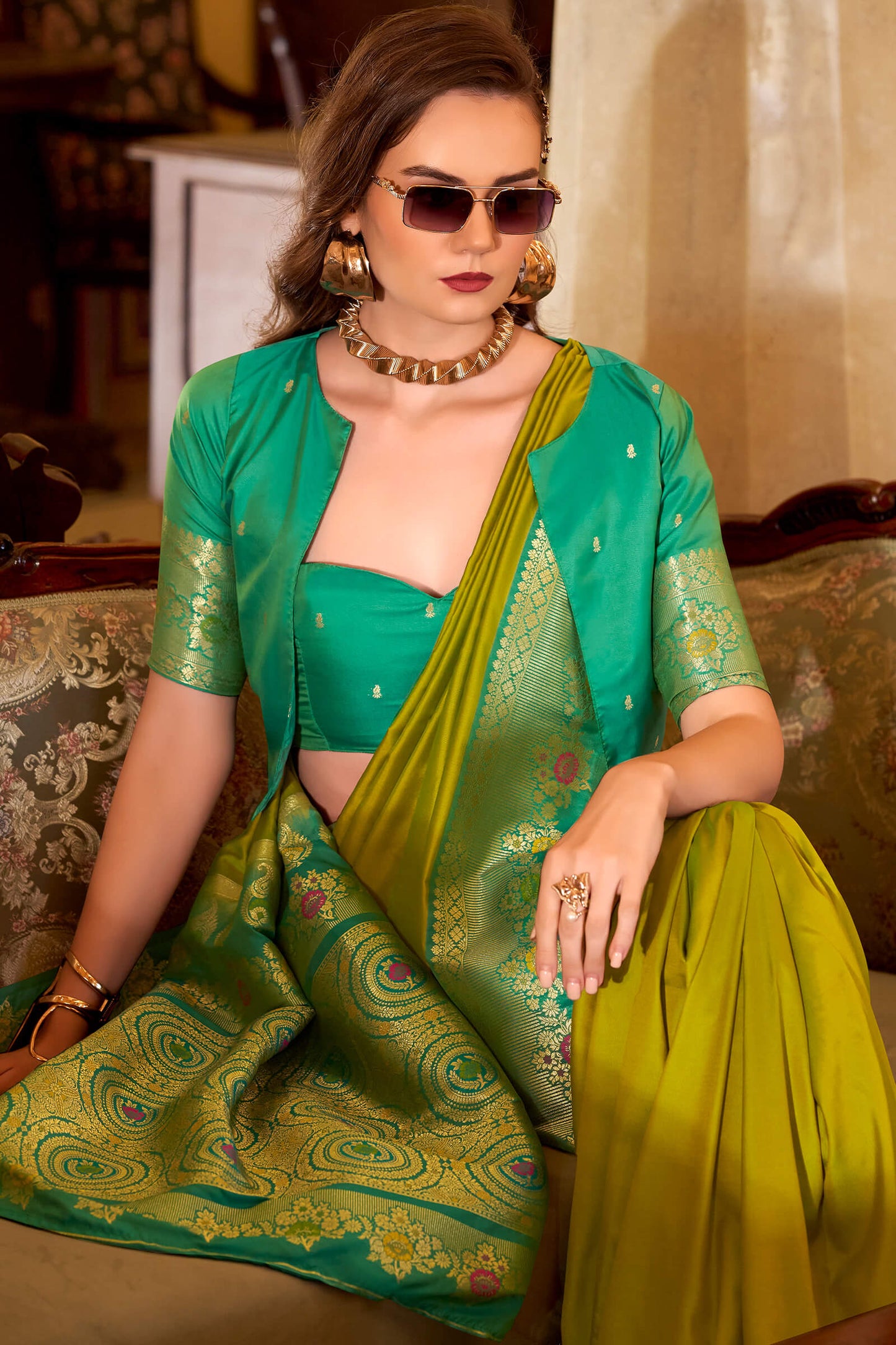Delectable Mustard Pure Zari Weaving Banarasi Silk Saree With Desuetude Blouse Piece