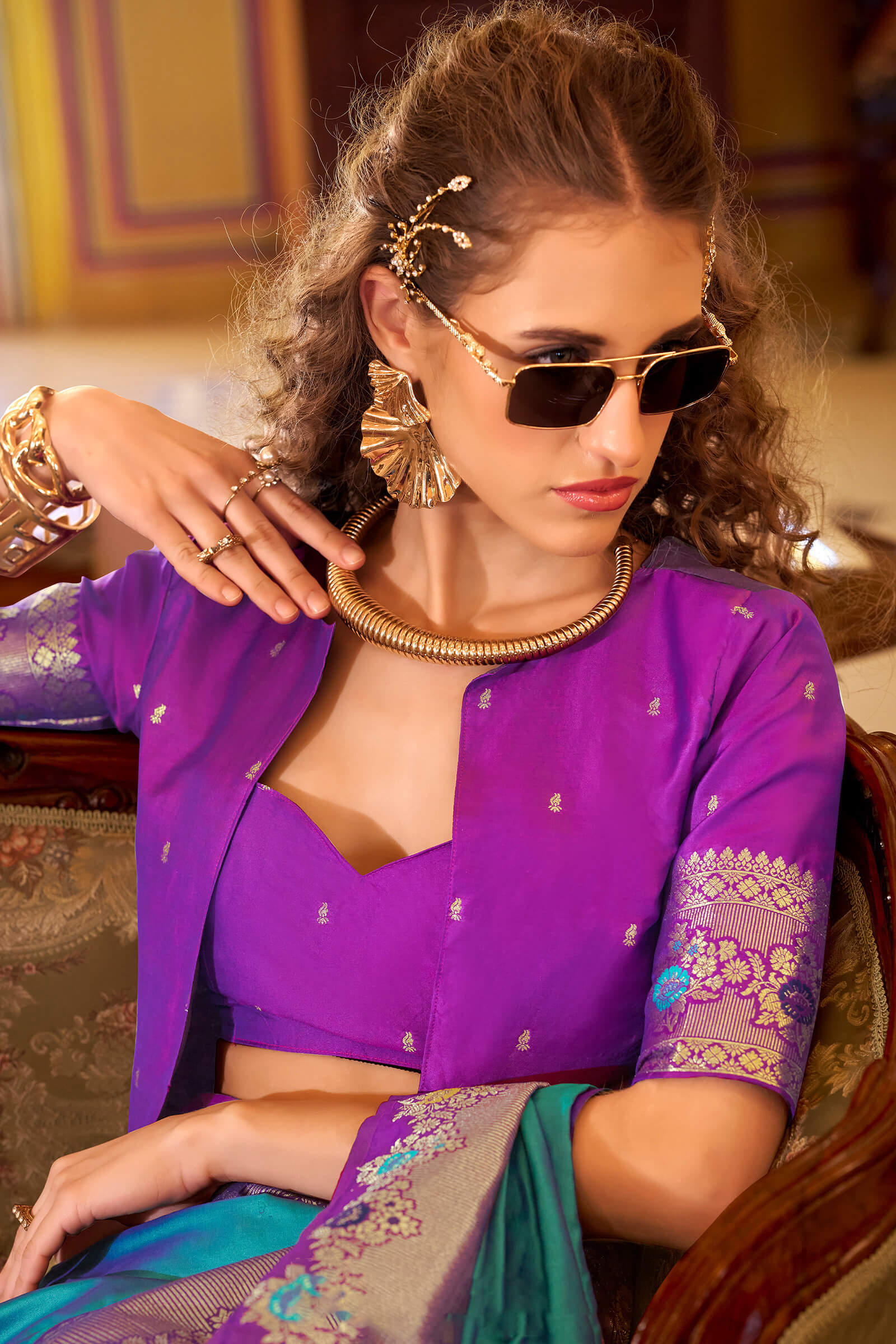 Bewitching Firozi Pure Zari Weaving Banarasi Silk Saree With Blooming Blouse Piece