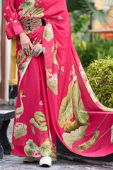 Devastating Dark Pink Digital Printed Georgette Saree With Fancifull Blouse Piece