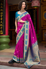 Elision Dark Pink Soft Banarasi Silk Saree With Woebegone Blouse Piece