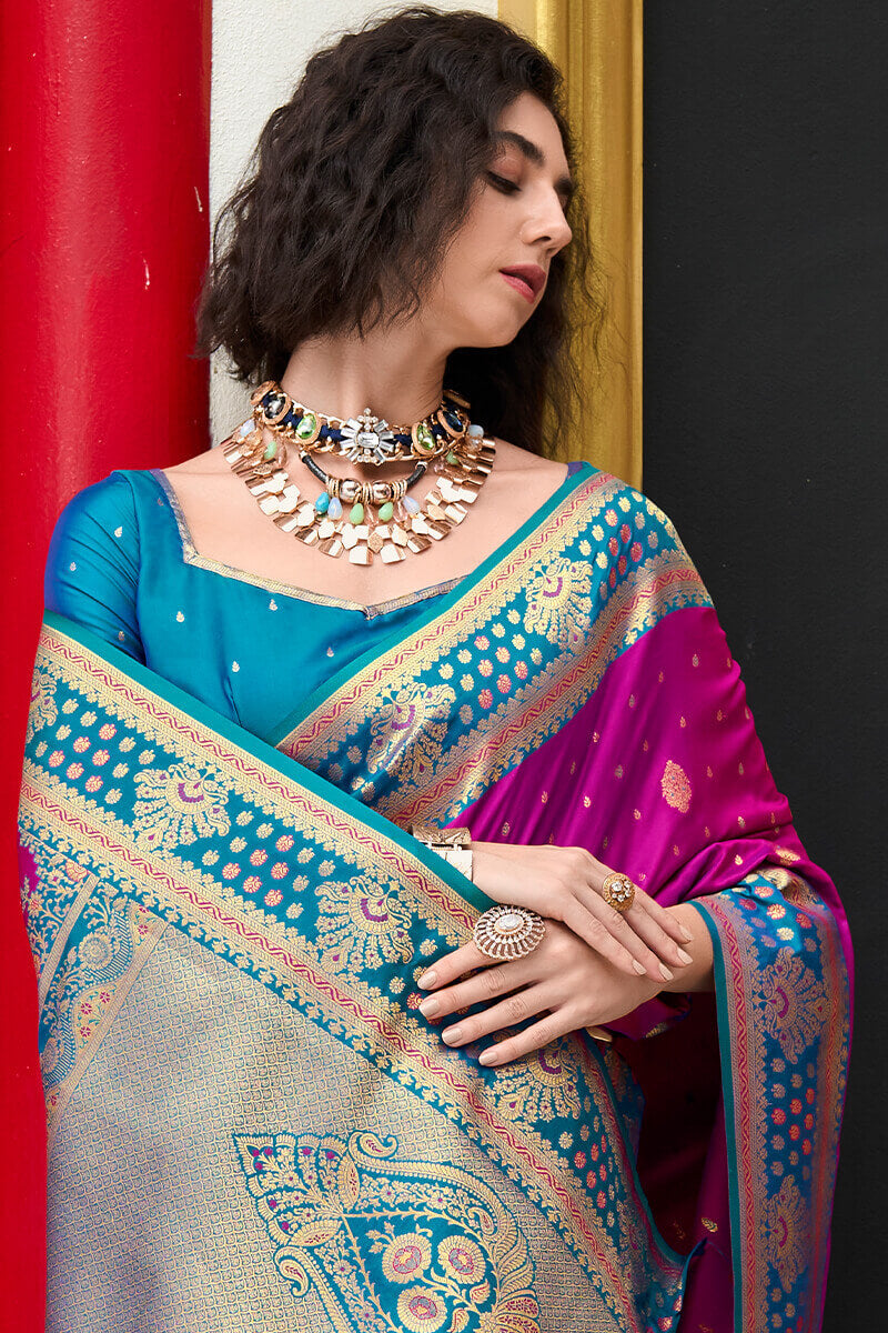 Elision Dark Pink Soft Banarasi Silk Saree With Woebegone Blouse Piece