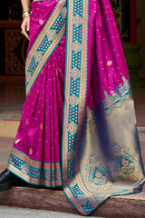 Elision Dark Pink Soft Banarasi Silk Saree With Woebegone Blouse Piece