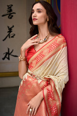 Redolent Beige Soft Banarasi Silk Saree With Deserving Blouse Piece